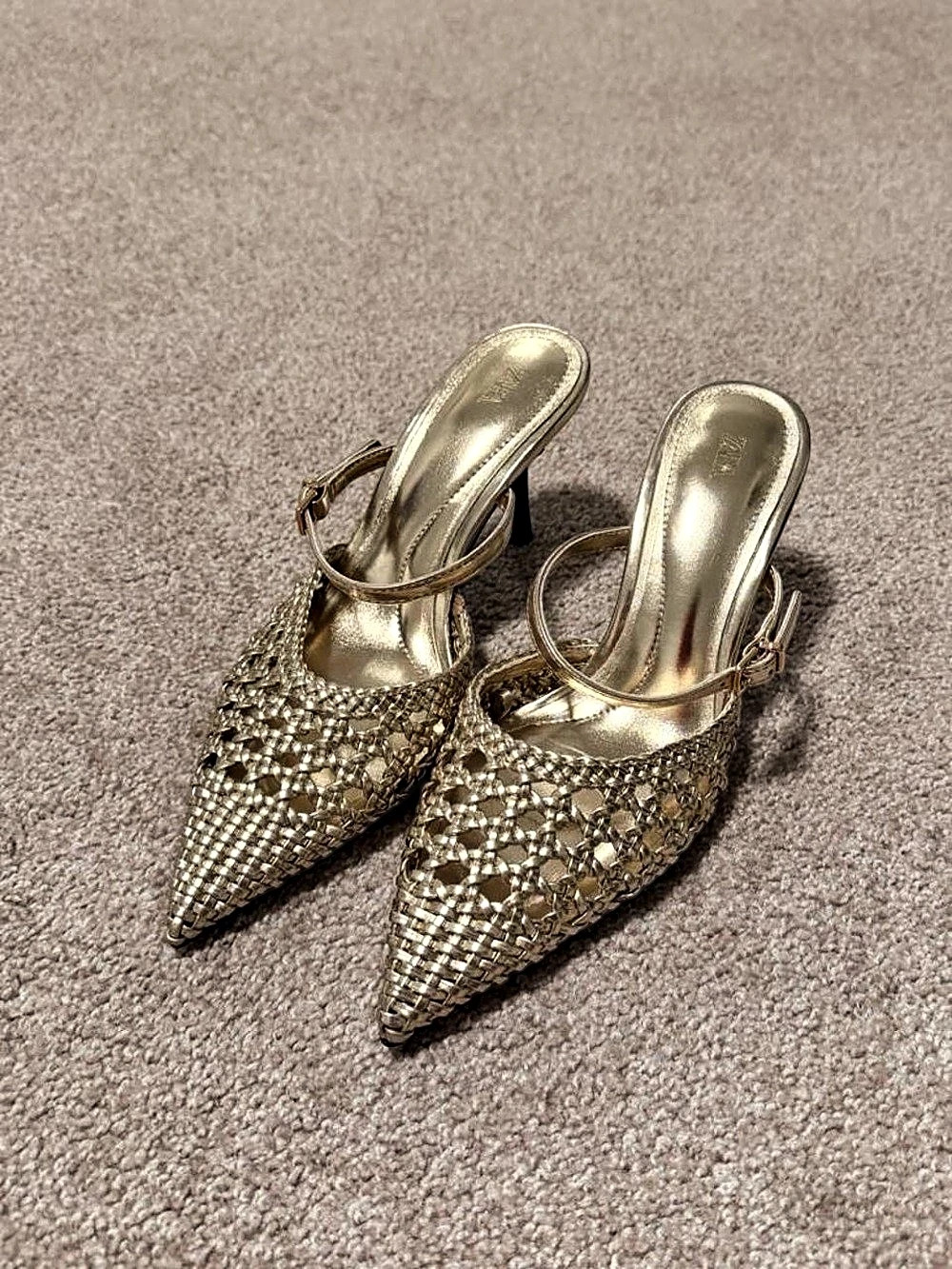 Zara Metallic Braided Slingback High Heel Gold